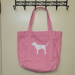 PINK Victoria's Secret Pink Canvas Tote with White Dog Silhouette